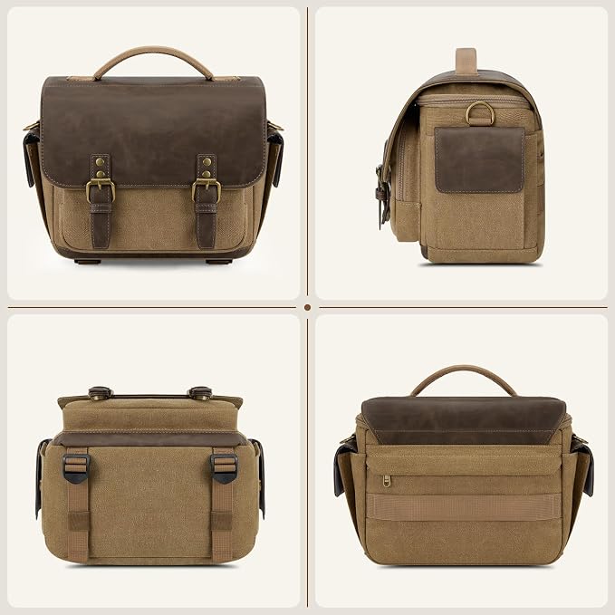 RAINSMORE Camera Bag, Vintage Canvas Camera Sling Bag Small Waterproof DSLR SLR - Image 8