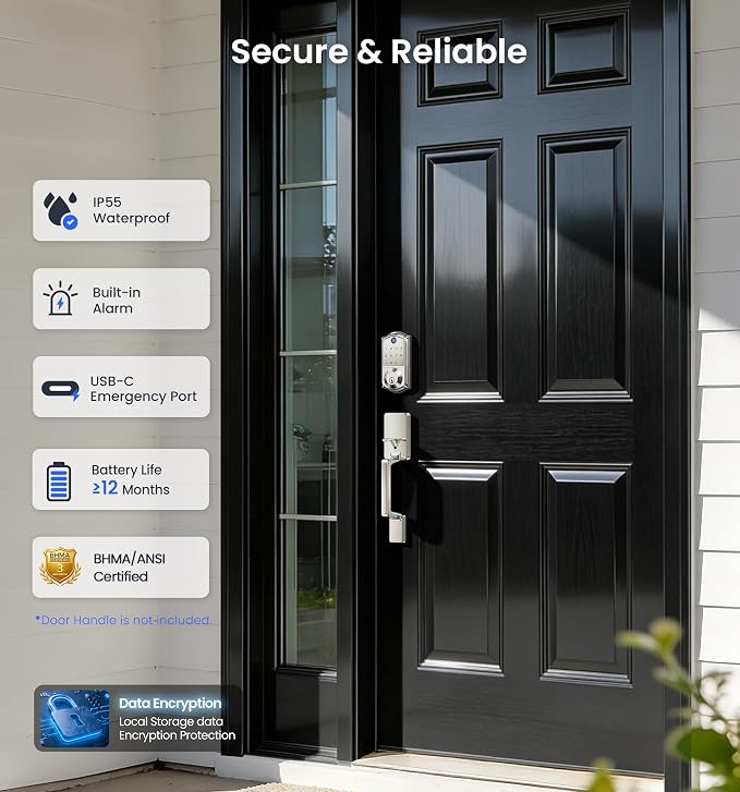 Veise VE017 Fingerprint Smart Door Lock, App Control, 8-in-1 Keyless Entry - Image 5
