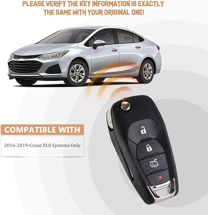 Flip Car Key Fob for 2016/2017/2018/2019 Cruze XL8 Systems Only Keyless Entry - Image 3