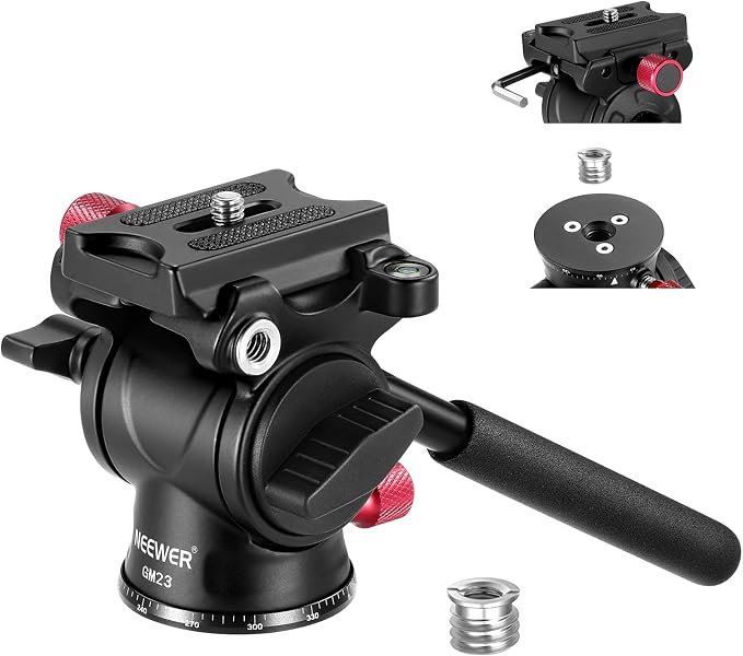 NEEWER Fluid Tripod Head with Handle & Arca Type Quick Release, Aluminum Alloy by Neewer