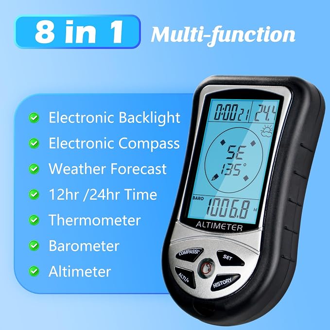 Multifunction Digital Altimeter, Digital Compass, Hiking Thermometer 8 in 1 - Image 5