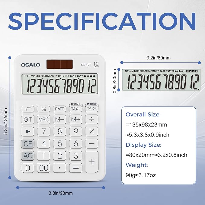 Pendancy Pocket Small Size Desk Calculator, 12 Digit Large LCD Display - Image 3