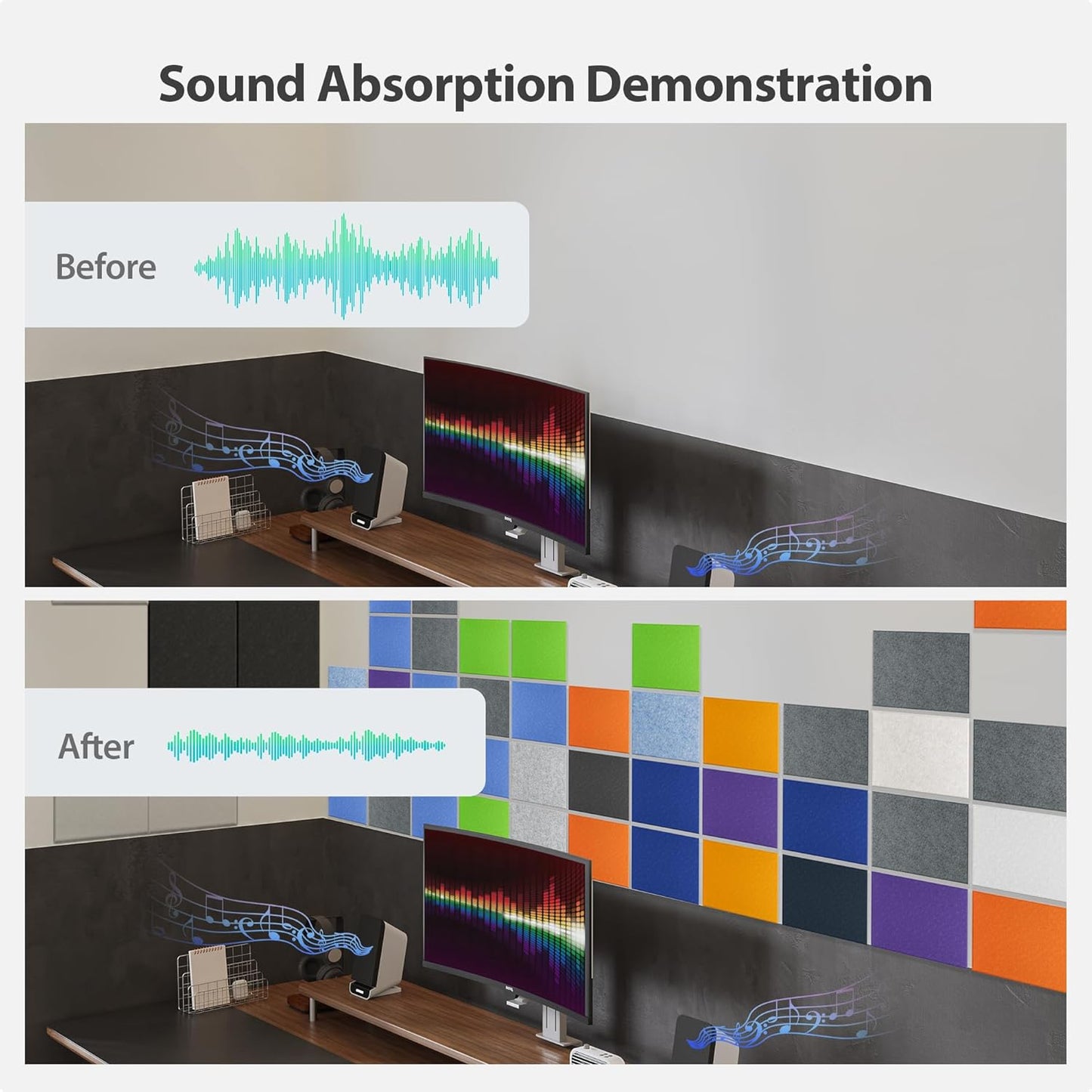 12 Pack Acoustic Panels Self Adhesive Sound Proof Foam, High Density Sound Acoustic Panel, 16X12X0.4 Inch 4:3 Rectangle Panels in Home, Office, Reccording Room, Studio, more(Telecom Blue)