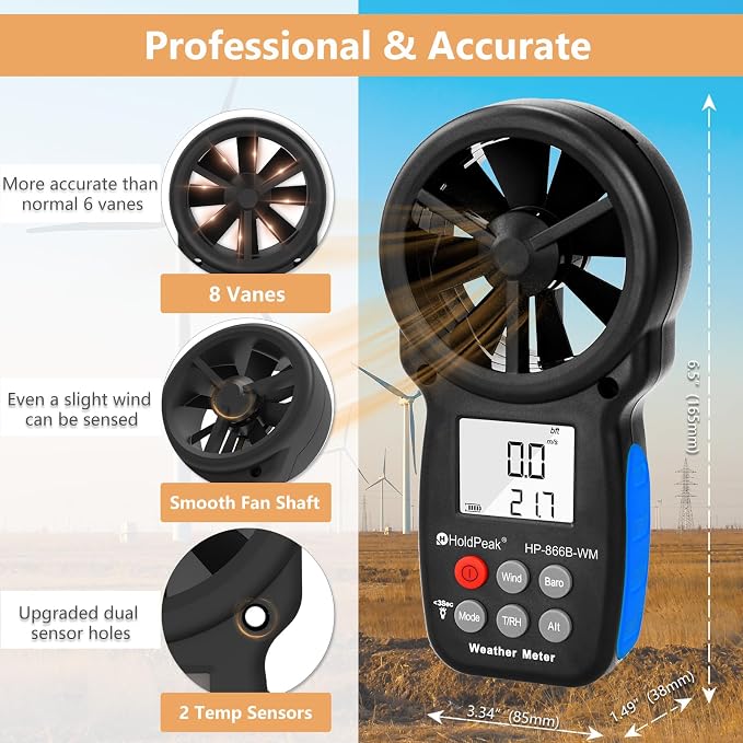 HoldPeak Handheld Anemometer Barometer, Weather Meter - Image 4