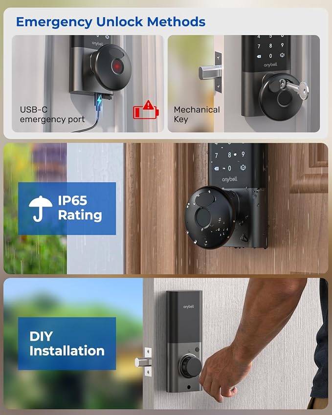 Palm Vein Smart Lock with 2K Security Camera & Video Doorbell, Anybell Keyless - Image 8