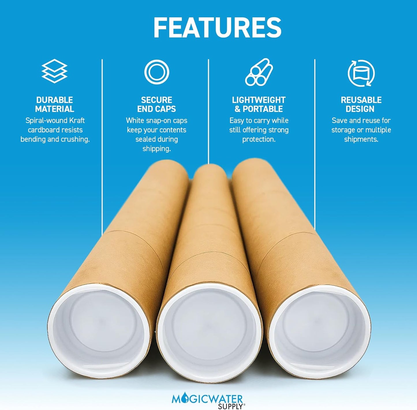 MagicWater Supply Mailing Tube - 1.5 in x 12 in - Kraft - 2 Pack - for Shipping and Storage of Posters, Arts, Crafts, and Documents