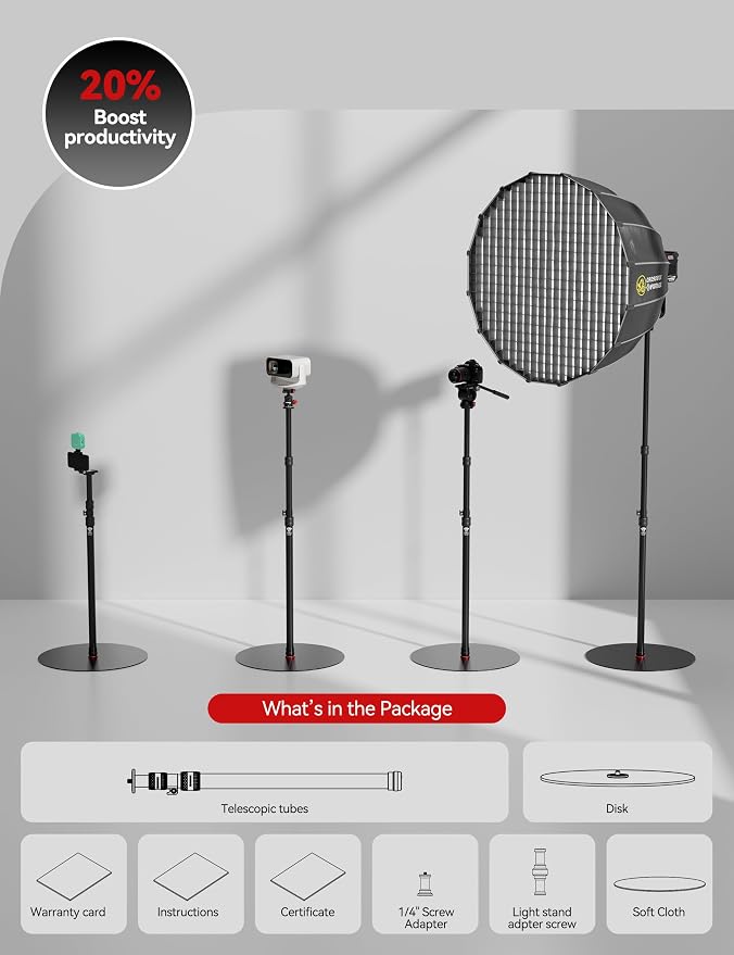 iFootage A500 Heavy Duty Round Base Light Stand, Space-Saving Tripod Alternative - Image 9