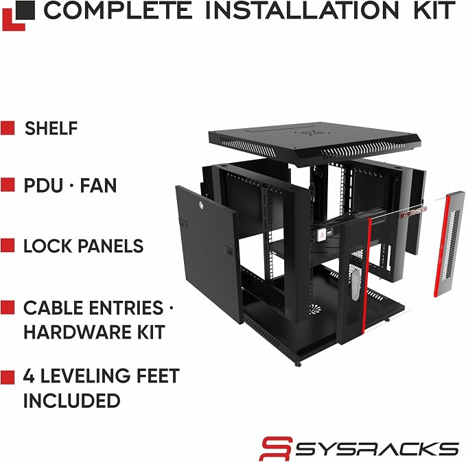 12U Wall Mount Server Rack Cabinet 24” Deep, 19” Network & AV Enclosure - Image 4