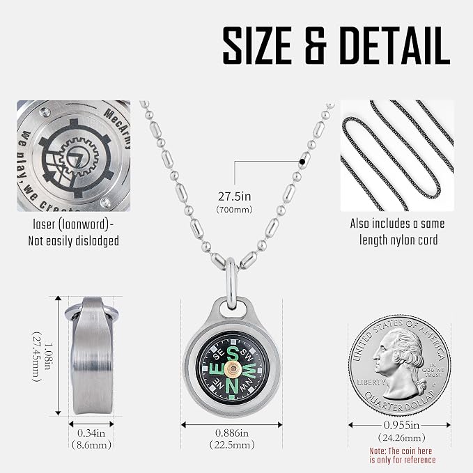 MecArmy Mini Titanium/Brass Compass, Waterproof IPX5 Pocket Compass - Image 3