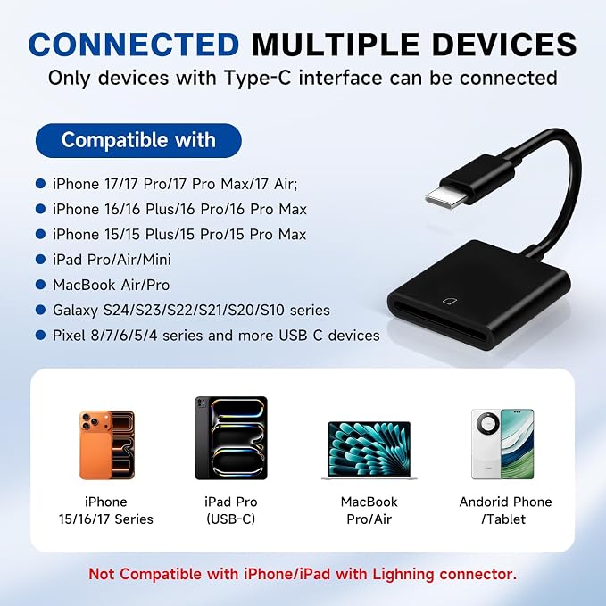 USBC to SD Card Reader for iPhone 17, Camera Adapter to iPhone 17, Digital - Image 5