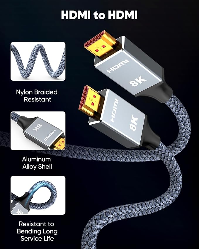 Capshi 20ft 8K 4K@120Hz HDMI Cable 2.1, 48Gbps High Speed Cord - Image 7