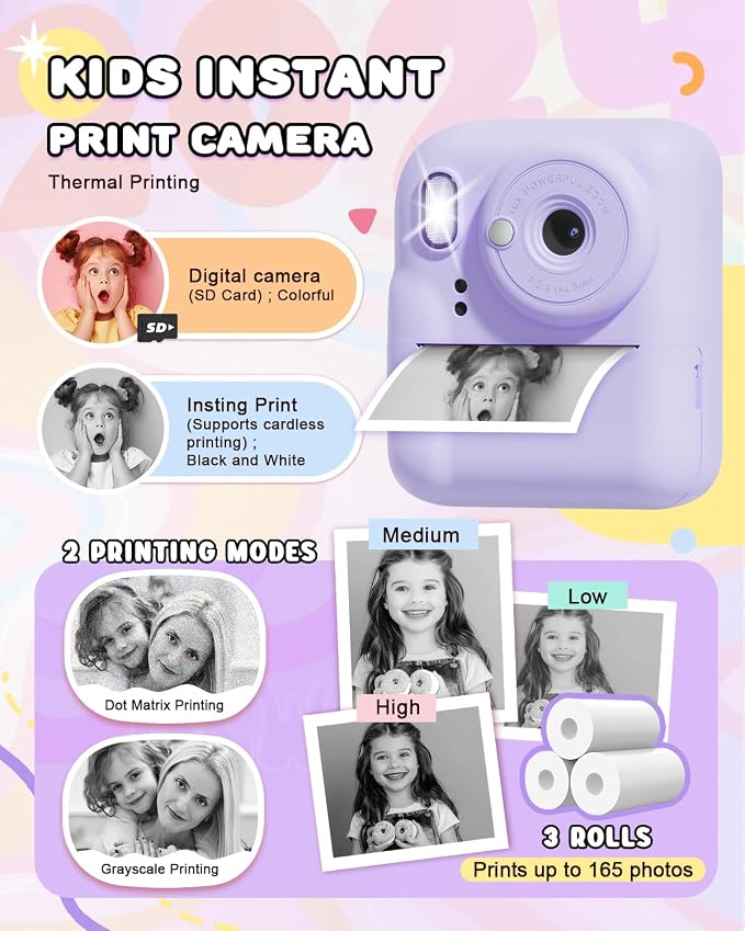 Kids Camera Instant Print, Upgrade Dual-Lens Selfie Digital Camera - Image 3