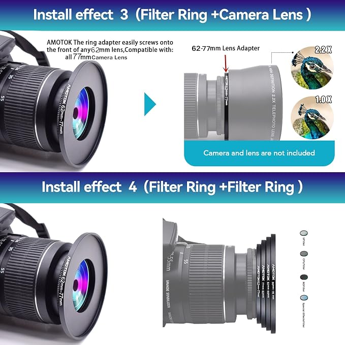 62mm Lens to 77mm Camera Lens Adapter, 62mm to 77mm Filter Step-up Ring Adapter - Image 7