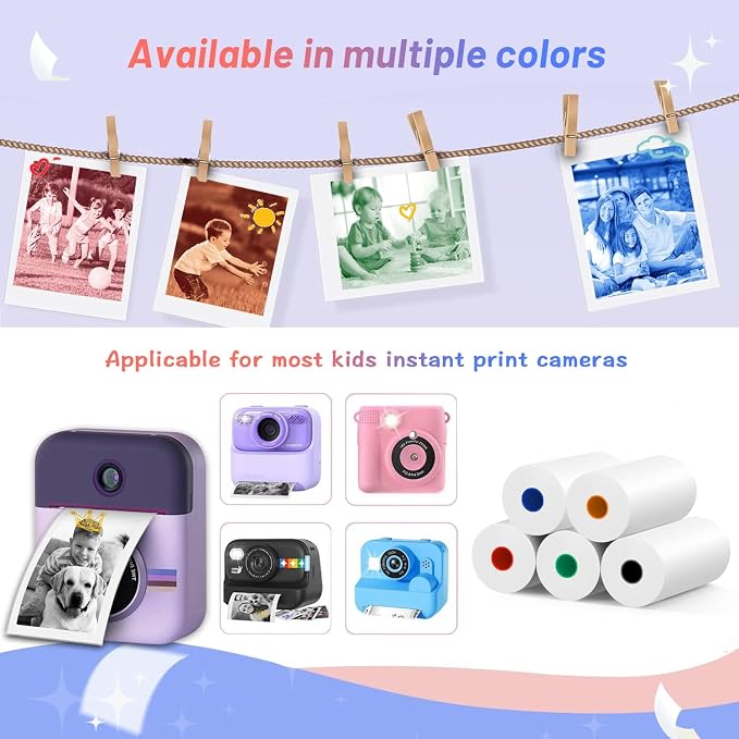 5 Rolls MIARALA 5 Vibrant Single-Color Kids Camera Paper Roll Refill, HD Paper - Image 3