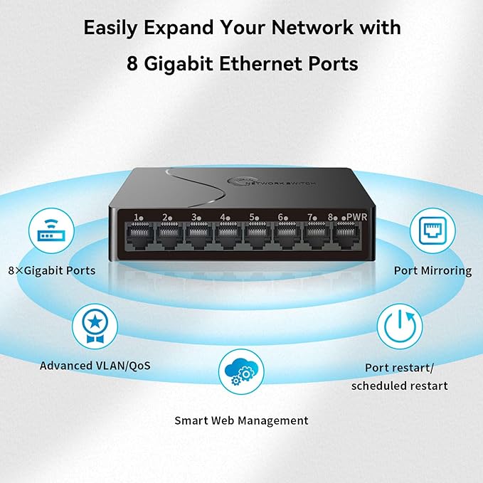 8-Port Gigabit Easy Smart Managed Ethernet Switch | Plug & Play Network Hub - Image 6