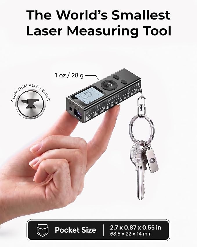 Cooper Ray, Mini Laser Measuring Tool, 2.7in 1oz Pocket Size Keychain Laser - Image 3