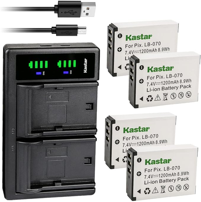 Kastar 4-Pack LB-070 Battery and LTD2 USB Charger Replacement by Kastar