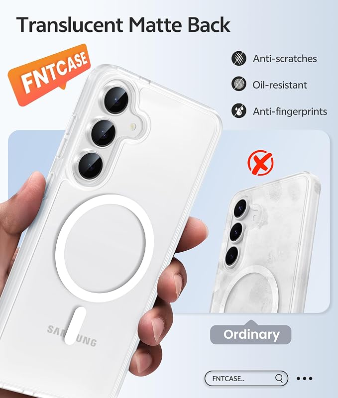 FNTCASE for Samsung Galaxy S25 FE Case: Magnetic Translucent Matte Military - Image 6