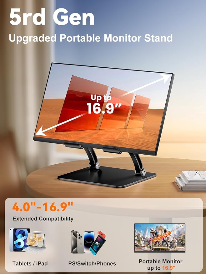 tounee Tablet Holder Stand, Dual Rod Adjustable Aluminum Desktop Stand - Image 2