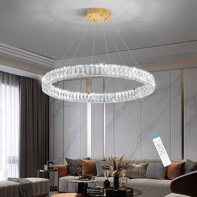 HAIXIANG Modern Crystal Chandelier Dimmable LED Ring Pendant Chandeliers Light - Image 9