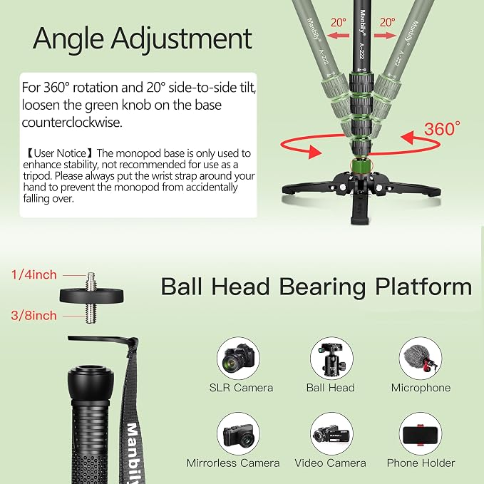 Manbily Camera Monopod with Feet, Aluminum Portable Travel Monopod with - Image 4