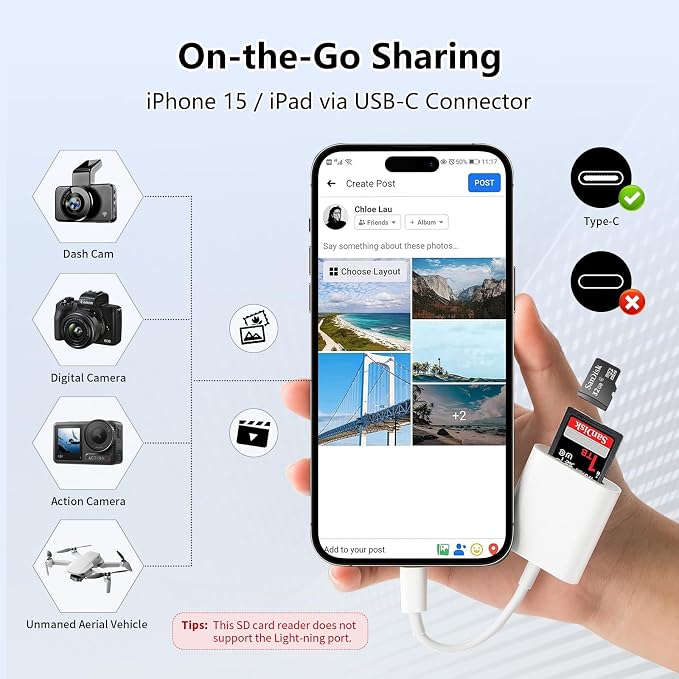 SD Card Reader for iPhone 15/16/17, Sd Card Reader USB C, Micro Sd Card Reader - Image 4