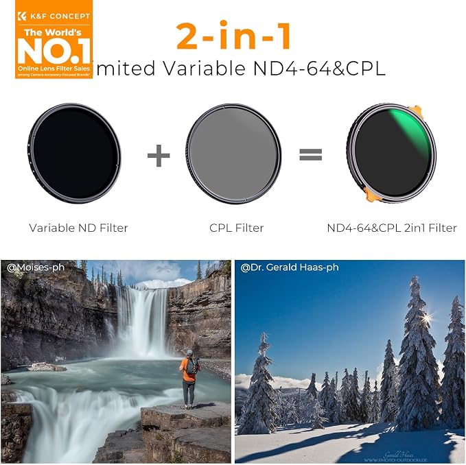 K&F CONCEPT 40.5mm ND4-64 ND Lens Filter Variable & CPL Polarizers Filter 2-in-1 - Image 2