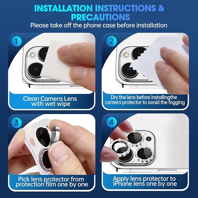 for iPhone 15 Pro/iPhone 15 Pro Max Camera Lens Protector Bling Individual - Image 7