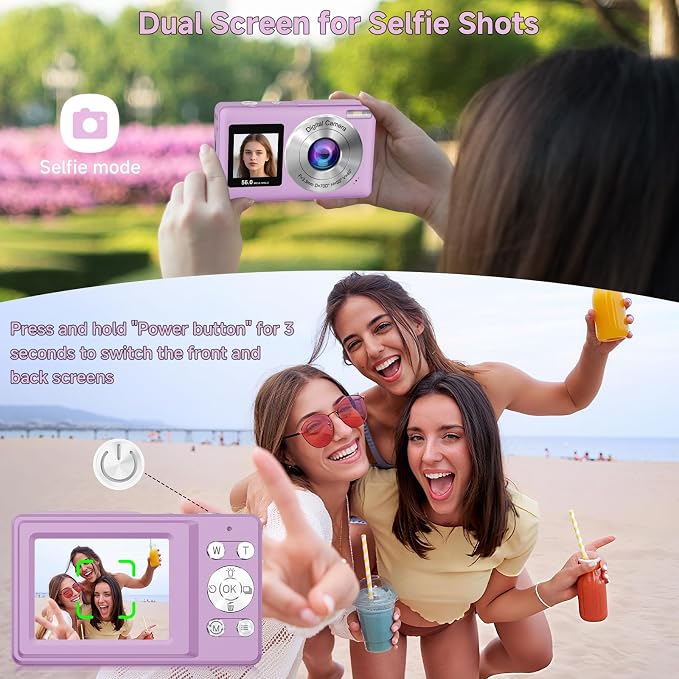 Digital Camera, 56MP 2.7K Dual-Screen Selfie Camera - Image 3