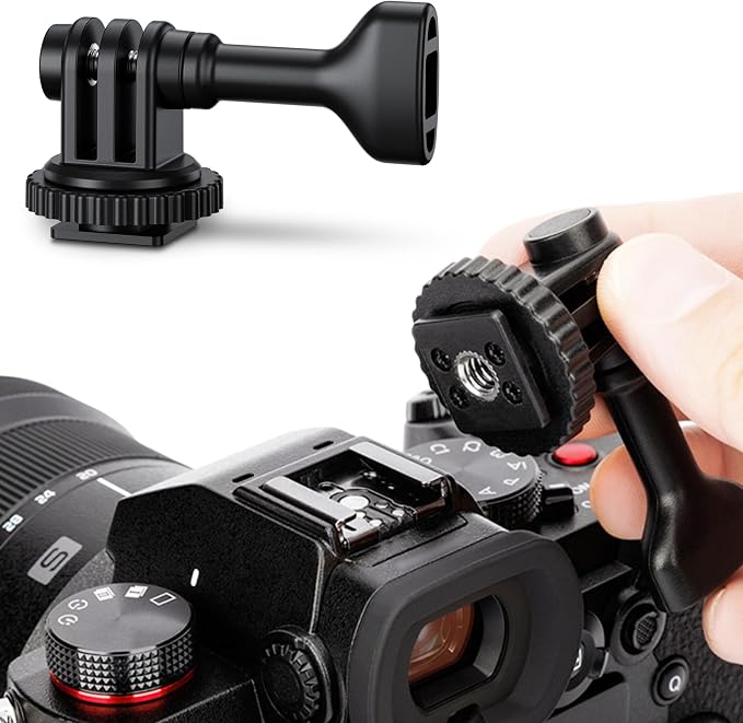 2-in-1 Action Camera Hot Shoe Mount Adapter, Tripod Mount & Cold Shoe Camera by JJC