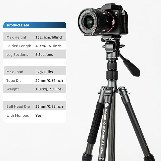 Fotopro 59" Carbon Fiber Travel Tripod - Image 5