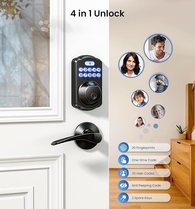 Veise KS02A Fingerprint Keyless Entry Door Lock, Auto Lock, Electronic Keypad - Image 3