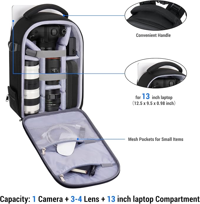 MOSISO Camera Backpack, DSLR/SLR/Mirrorless Photography Camera Bag Full Open - Image 2