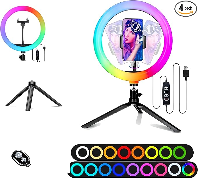 10" Selfie Ring Light with 4" Desktop Tripod Stand & 1 Phone Holder, LED by TripodTree