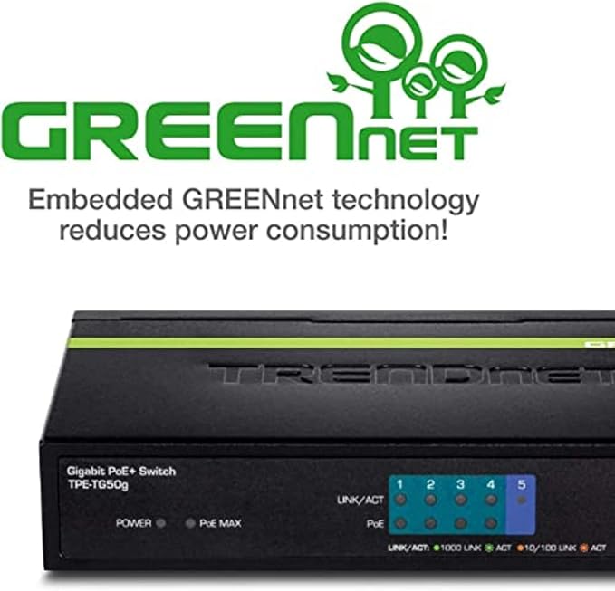 TRENDnet 5-Port Gigabit PoE+ Switch, 31 W PoE Budget, 10 Gbps Switching Capacity - Image 3