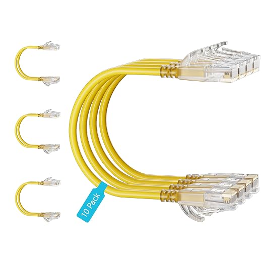 Cat6 Slim Patch Cables 0.5 Feet 10-Pack Yellow, Cat6a Patch Cables 10Gbps by Unknown
