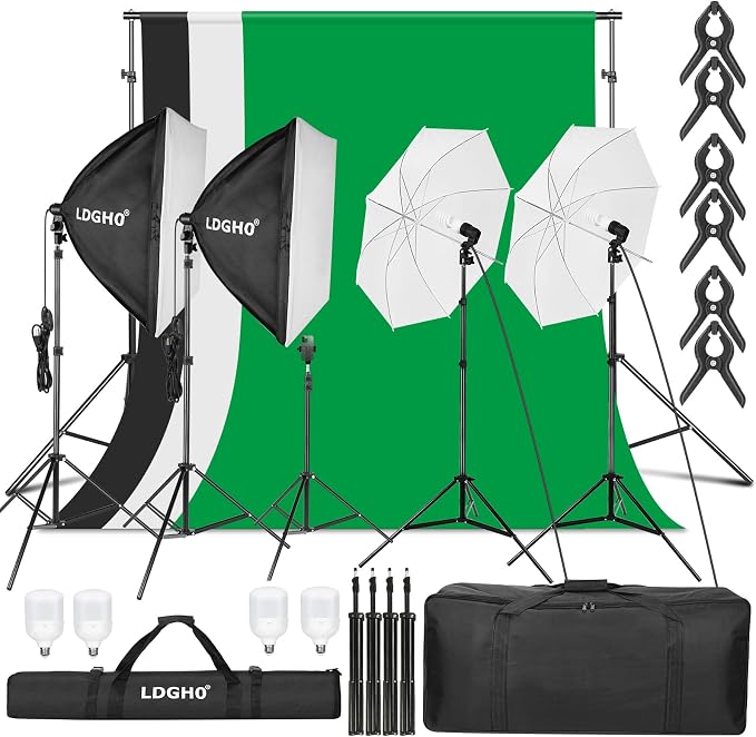 Photography Lighting kit with Backdrops, 8.5x10ft Backdrop Stands, UL Certified by LDGHO