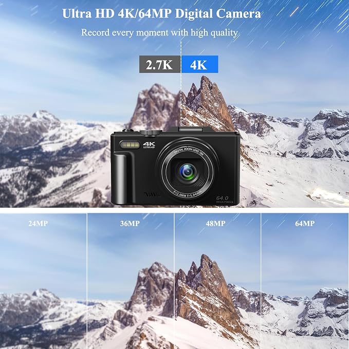 4K Digital Camera for Photography, 64MP Vlogging Camera for YouTube, WiFi Vlog - Image 2