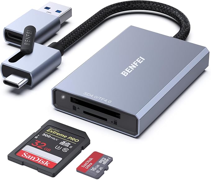 BENFEI SD 4.0 Card Reader, USB-C/USB-A 2-in-1 Memory Card Reader, by BENFEI
