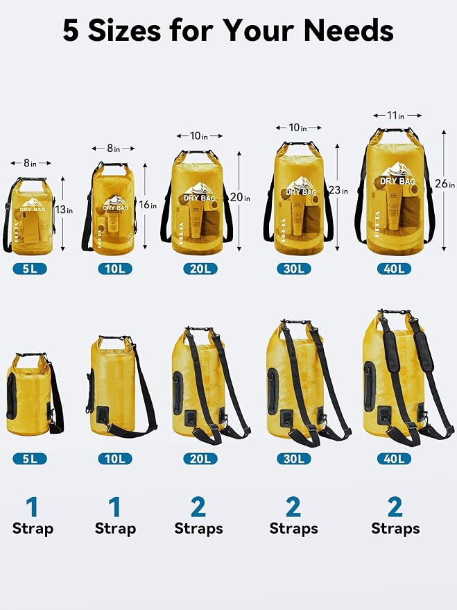 HEETA Dry Bag Waterproof for Women Men, 5L/10L/20L/30L/40L Roll Top Lightweight - Image 2