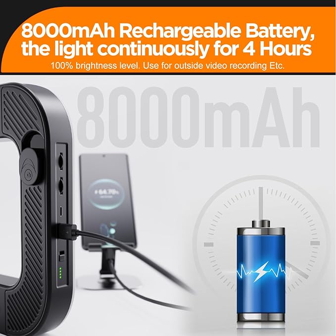 20W Ring Video Light with 8000mAh Built‑in Battery & 80inch Tripod 3H Max - Image 3