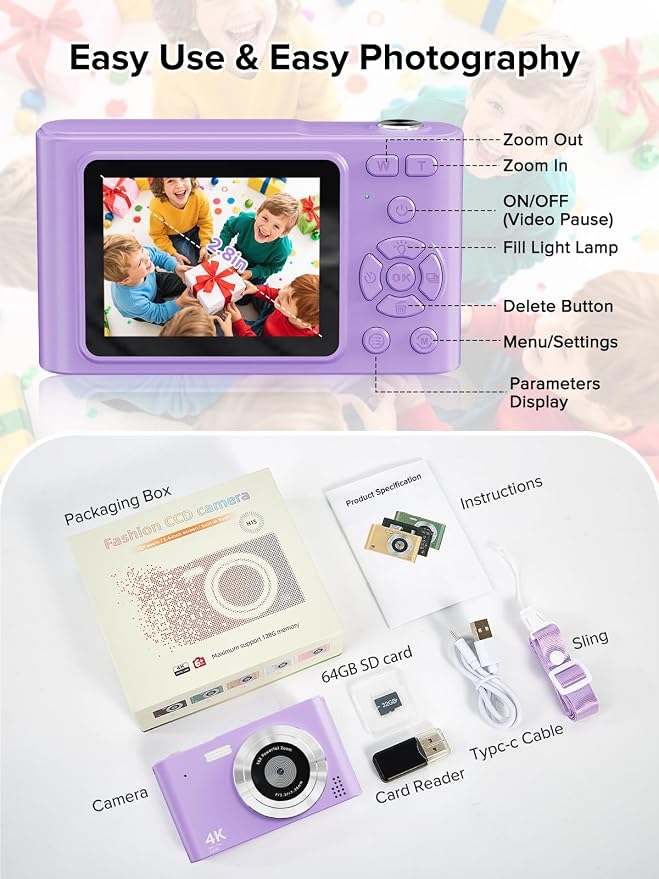 Digital Camera, 44MP Full HD 1080P Point and Shoot Camera - Image 7