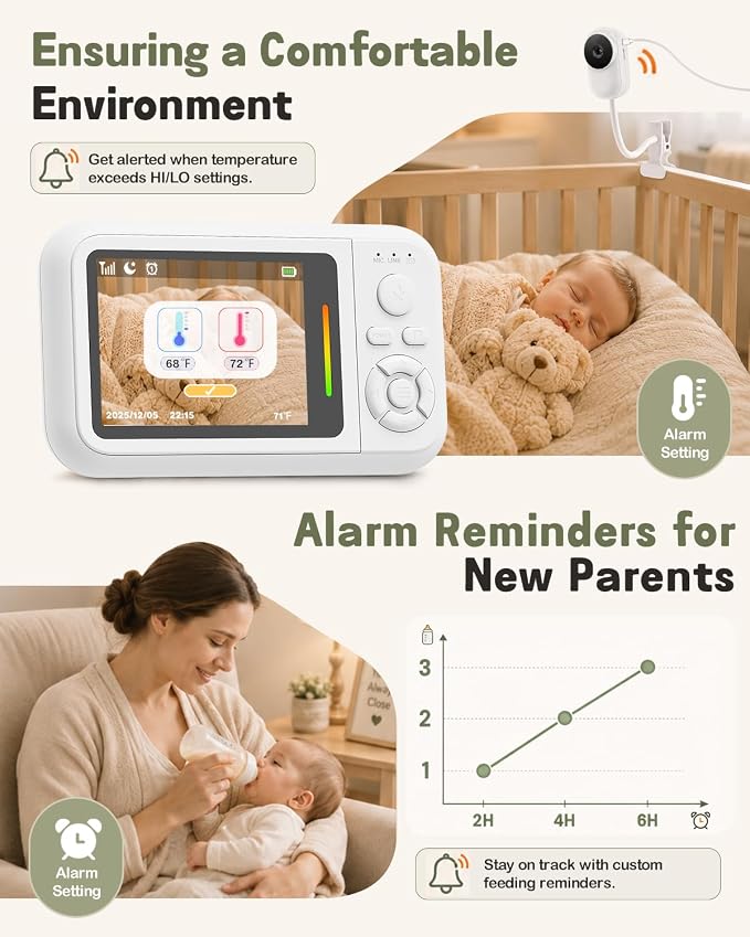 Baby Monitor with Camera and Audio, 2.8" Screen Baby Monitor No Wifi with Clip - Image 6