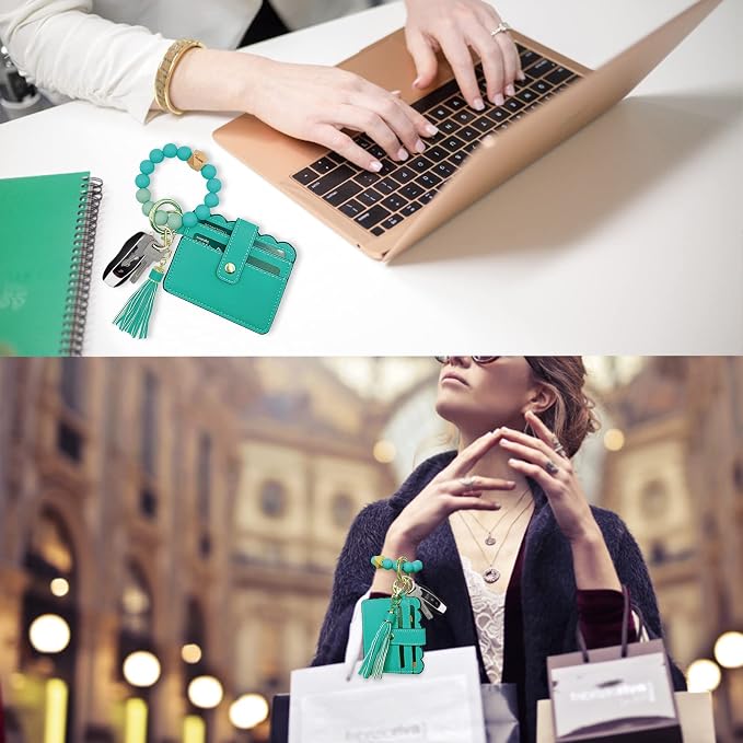 Keychain Wallet Wristlet Small Credit Card Holder Bracelet Key Chain Purse - Image 5