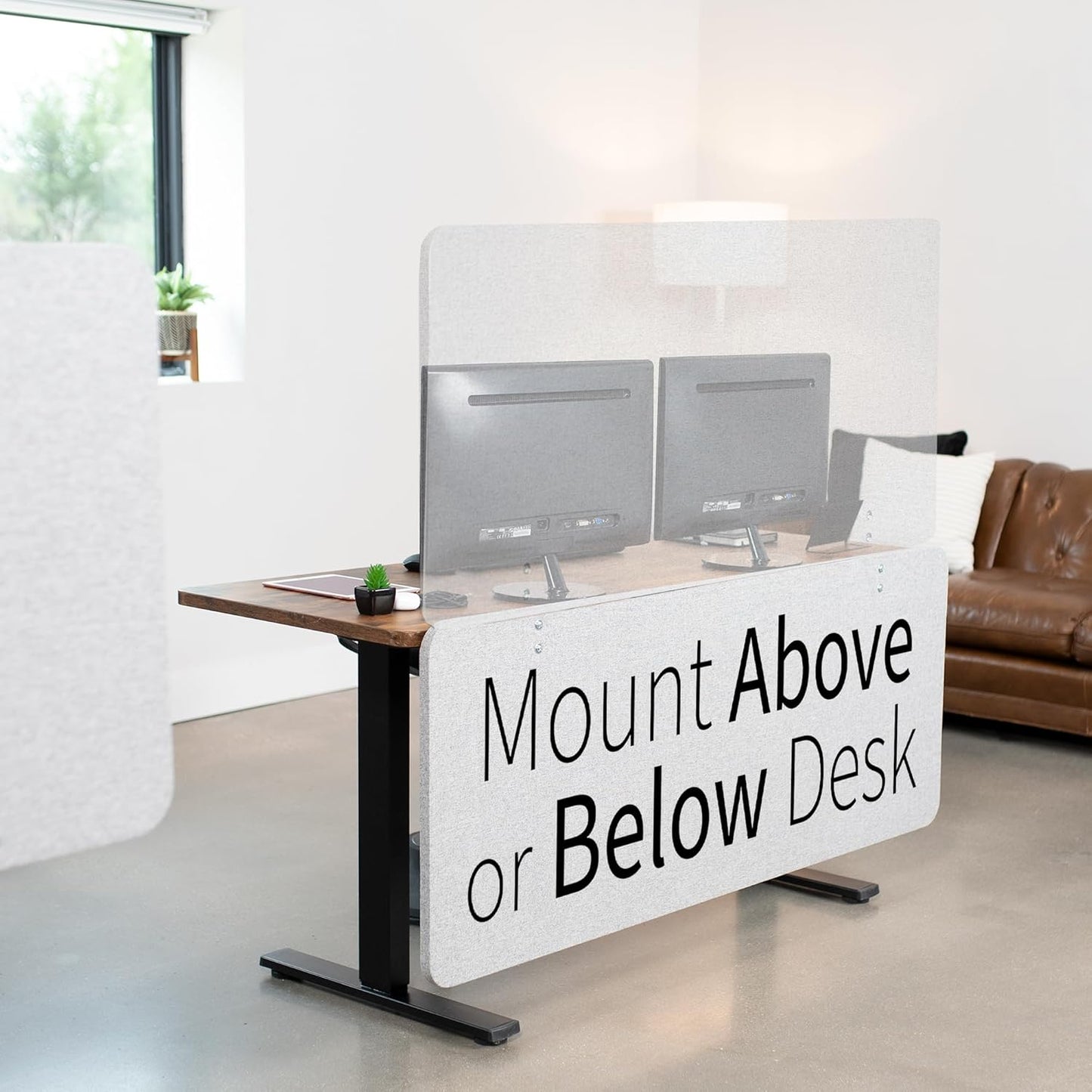 VIVO Clamp-on/Screw-on 60 x 24 inch Privacy Panel, Sound Absorbing Cubicle Desk Divider, Acoustic Partition, Gray, PP-1-V060G