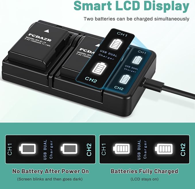 EN-EL14 EN-EL14a Battery and Dual LED Charger Compatible - Image 5