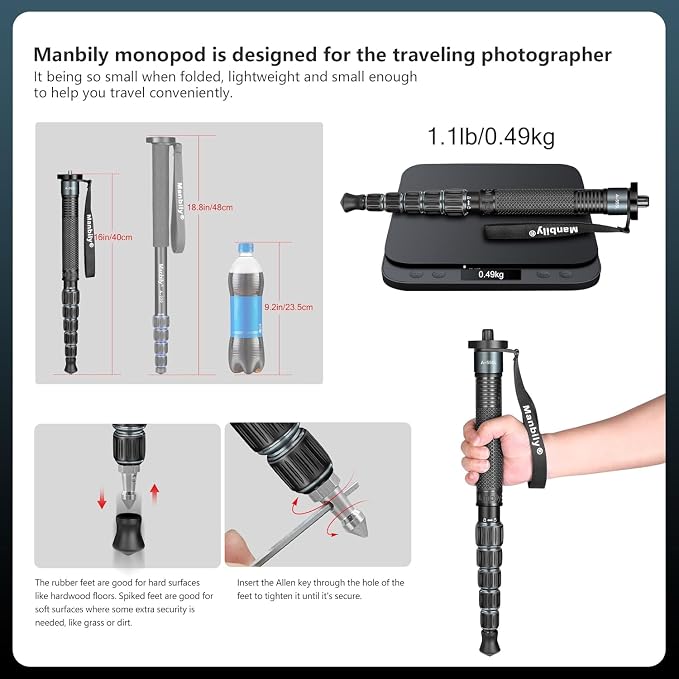 Manbily Monopods for Cameras 15.75'' - Image 3