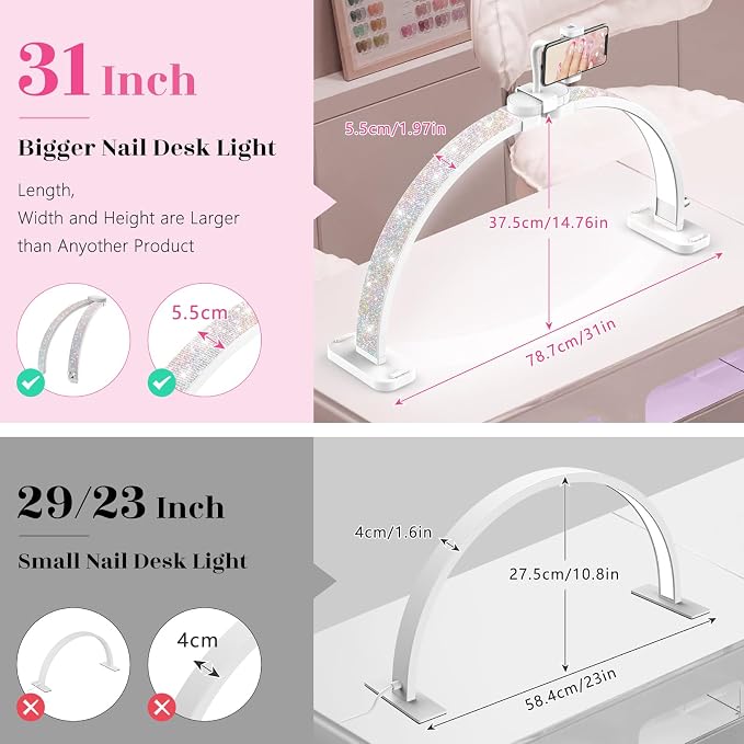 LIONVISON Half Moon Light for Nail Desk: 31-inch Manicure Table Light - 48W - Image 3