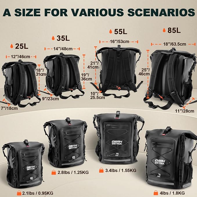 OSAH DRYPAK Waterproof Backpack Dry Bag 35L/55L/85L – Heavy Duty Roll-Top - Image 2