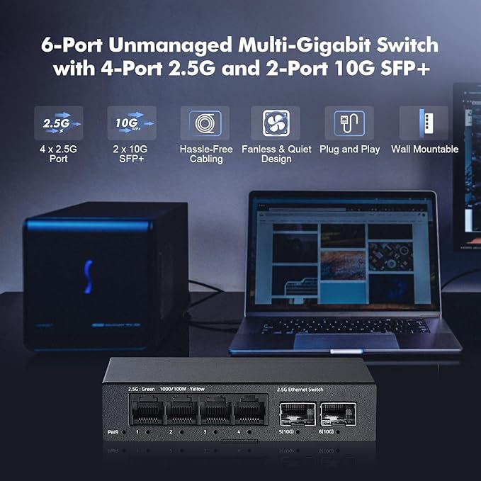 6 Port 2.5G Switch, 4 x 2.5GBASE-T Ports - Image 2
